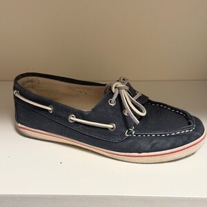 Steve Madden Dark Blue Boat Shoes with Cream Accents